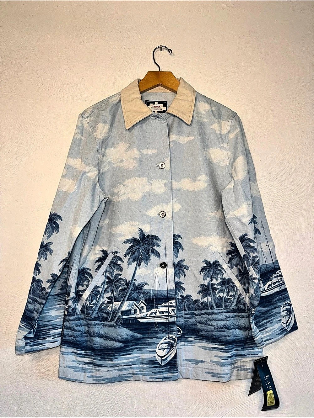 Lauren Ralph Lauren Tropical Print Jacket Blue & White Size Small NWT